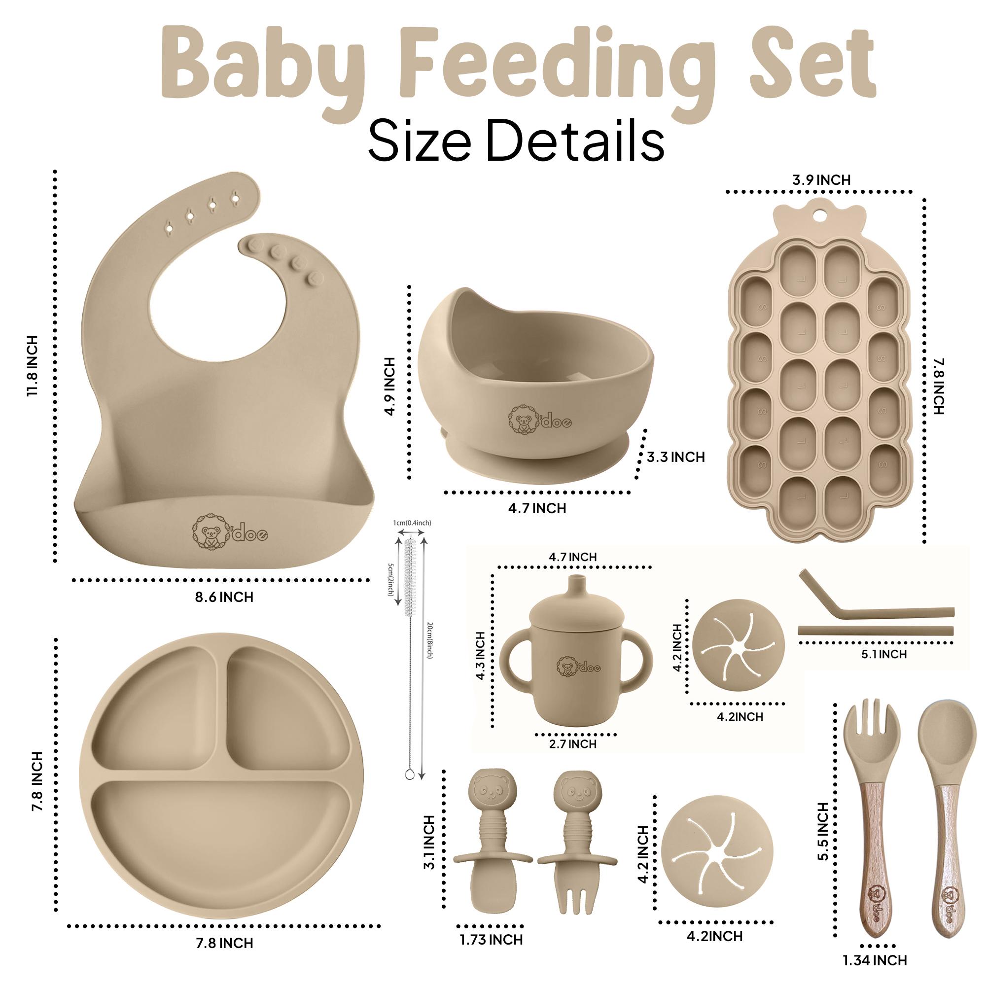 O'doe Baby Weaning Set – 15 Pcs Silicone Baby Feeding Set with Suction Plate, Bowl, Bib, Sippy Cup, Fruit Feeder, Freezer Tray