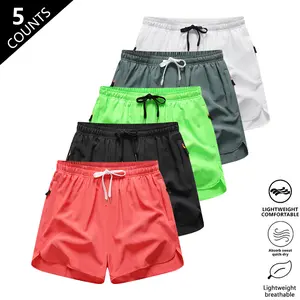 Pack of 5 women’s summer solid-color drawstring shorts with zippered pockets; breathable, quick-drying fabric that feels silky and skin-friendly—ideal for casual vacations, everyday outings, beach trips, and outdoor activities.