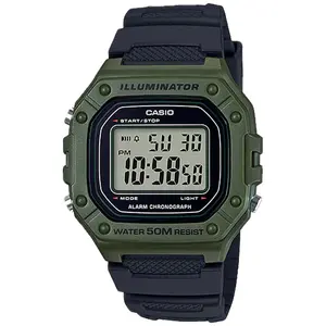 Casio Men's Water-Resistant Black and Green Digital Watch  - W-218H-3AVCF