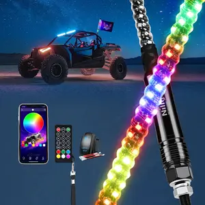 RGB Whip Light 1PC 2FT Lighted Antenna Whips with Remote & App Control DIY Chasing Patterns Brake Reverse Lights for ATV UTV Polaris RZR Can-am Dune Buggy Pickup Trucks Jeep
