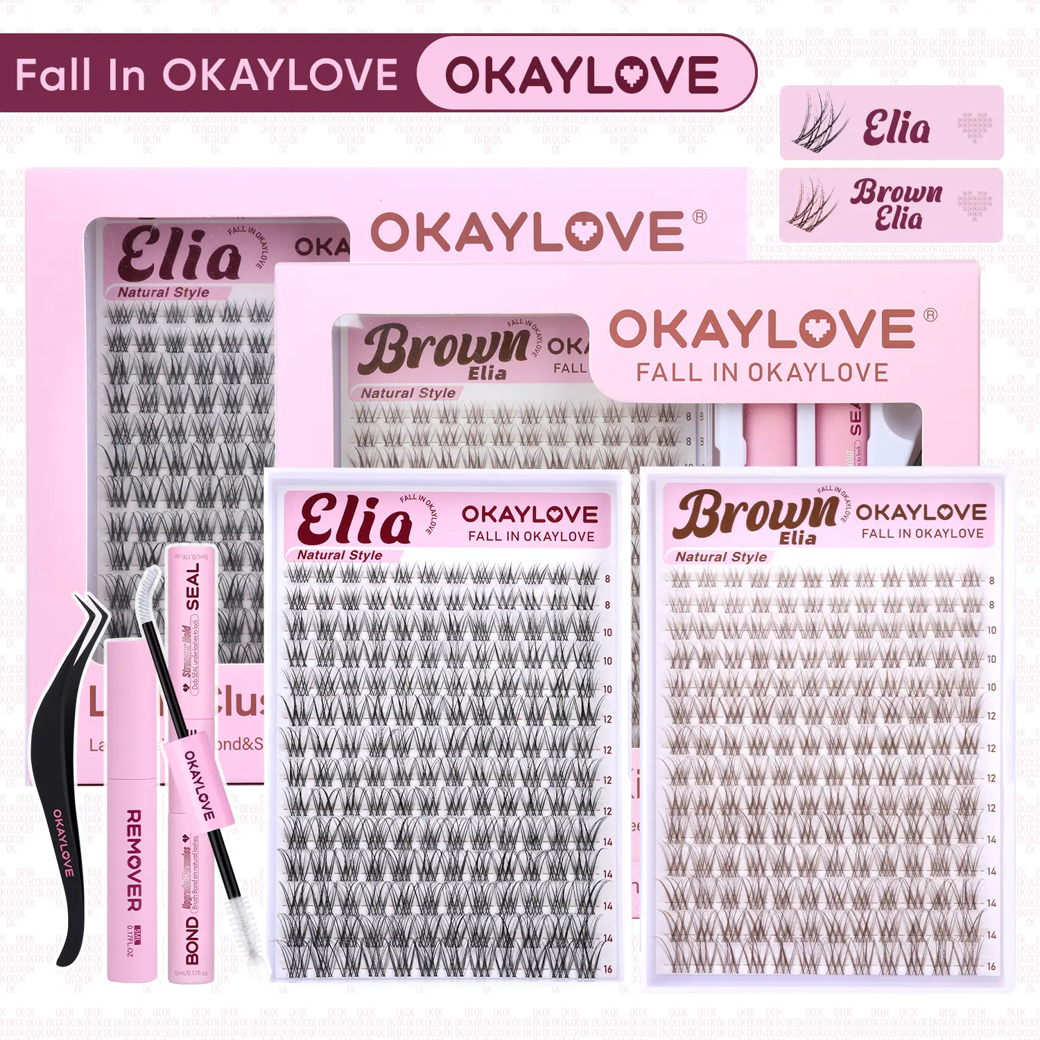 OKAYLOVE Elia | Brown Elia Lash Clusters Kit | CD Curl Wispy Lash Extension Kit | Look Like Real Lashes DIY Eyelash at Home for Natural Makeup Girl Gifts #sohochic