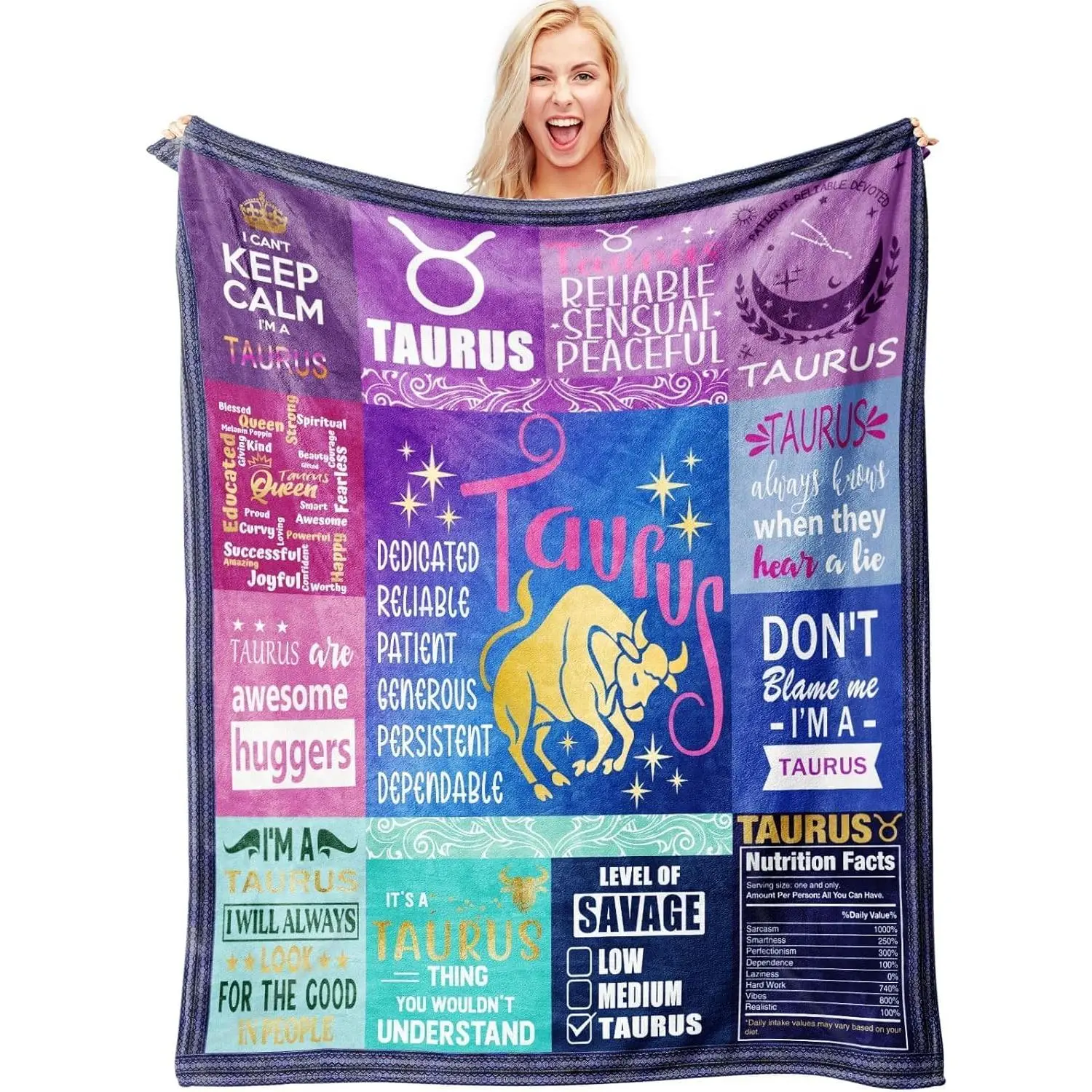 Taurus Zodiac Throw Blanket – 50"x60" Soft Fleece – Astrology Gift for Taurus Women – Birthday, Mother's Day, Taurus Constellation Decor