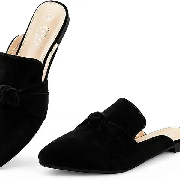 MUSSHOE Women’s Black Knot Pointed-Toe Cuban Bow Ankle Mules - Comfortable Low-Heel Slip-On Footwear for Work, Dresses, Office-Casual Business Use,outdoorfun