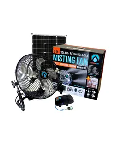 3-n-1 Portable Misting Fan w/ Solar Panel, Mist Pump & 16ft Mist Line attachment Rechargeable