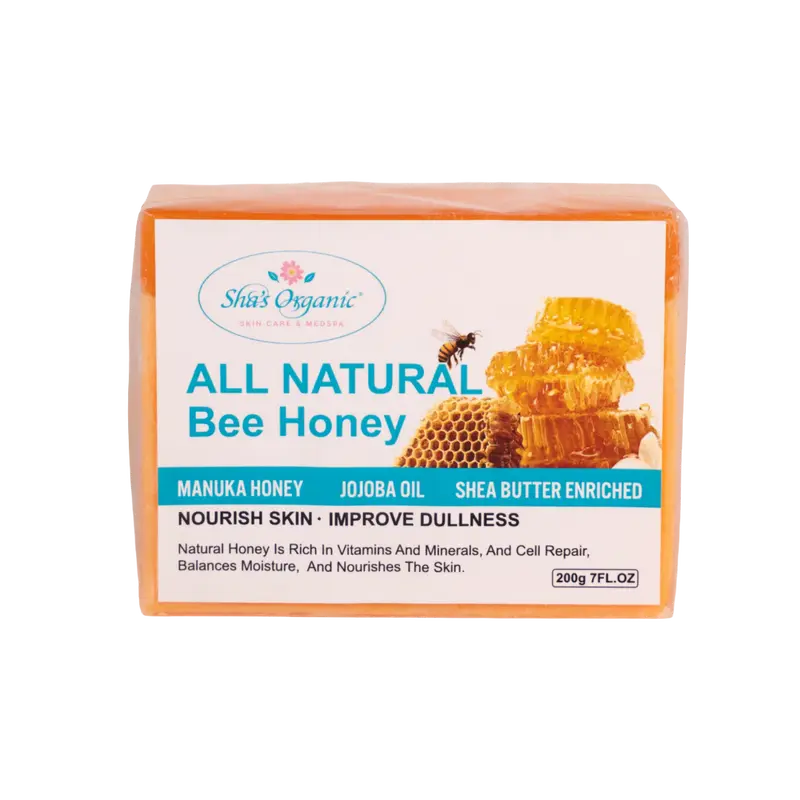 Sha's Organic Skincare Natural Oat & Bee Honey Cleansing Bar Soap - Hydrating Daily Body Care Body Wash with Jojoba, Shea Butter, Vitamins, Moisturizer (Pack Included) for Smooth Skin