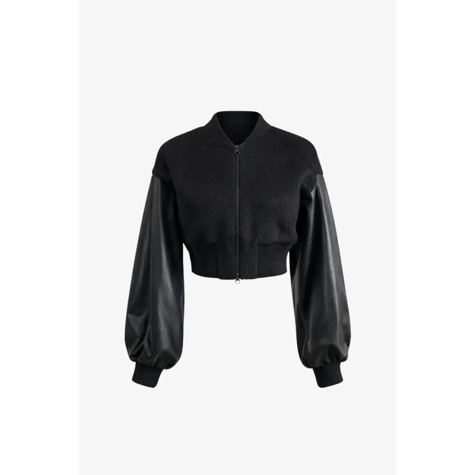Cropped Alpaca and Leather Bomber Jacket