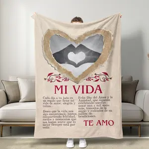 Valentine's Day Mi Vida Te Amo Spanish Love Blanket, Heart Hole Design, Soft Flannel Material, Romantic Bedroom Decor, Couples Gift