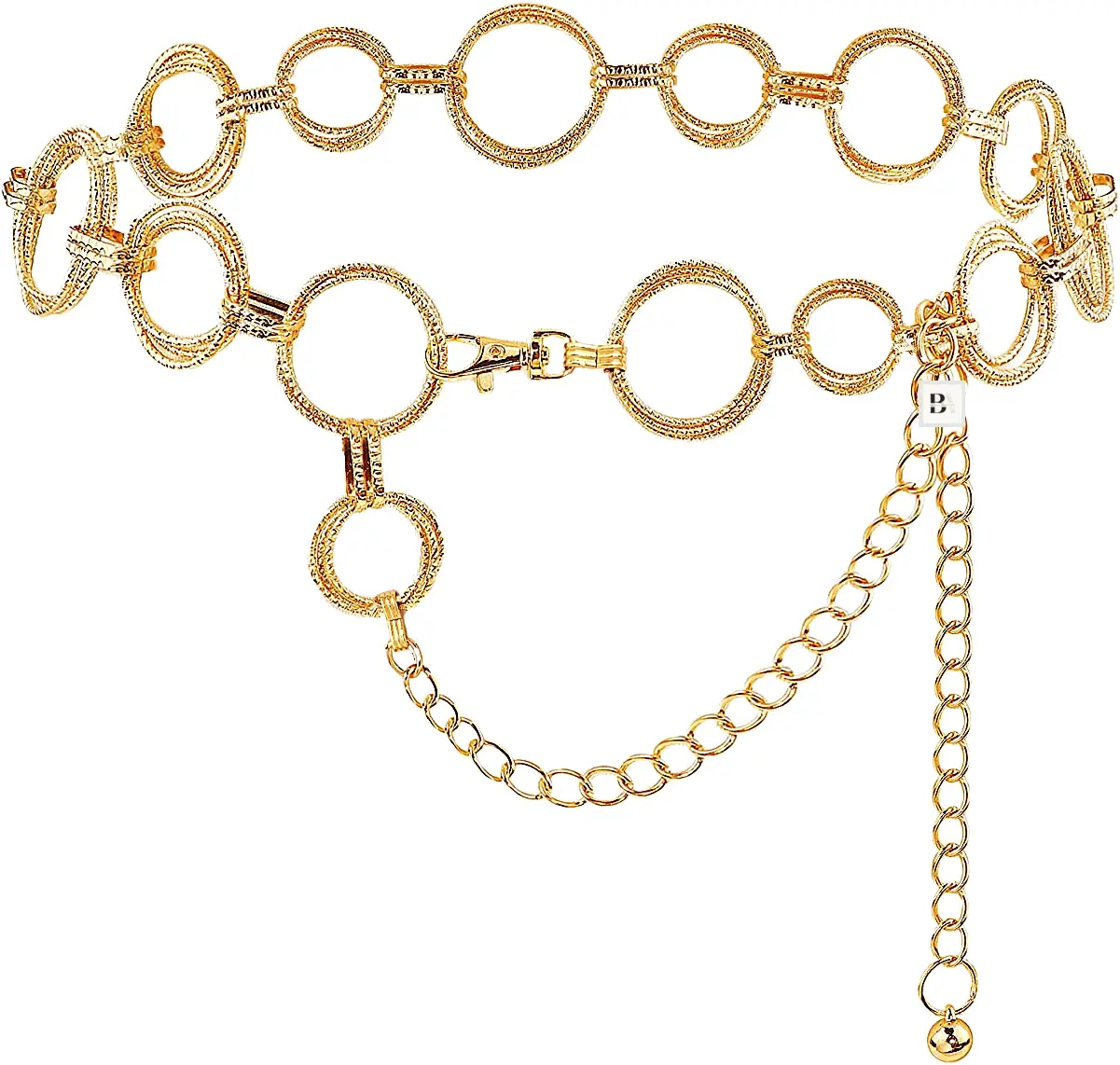 BA UNIQUE FASHION Textured Double O Ring 50 Inches Adjustable Waist Chain Belt for Women Fashion Costume Waist Belly Chain Belt with Unique Textured Design and Stylish Double O Ring