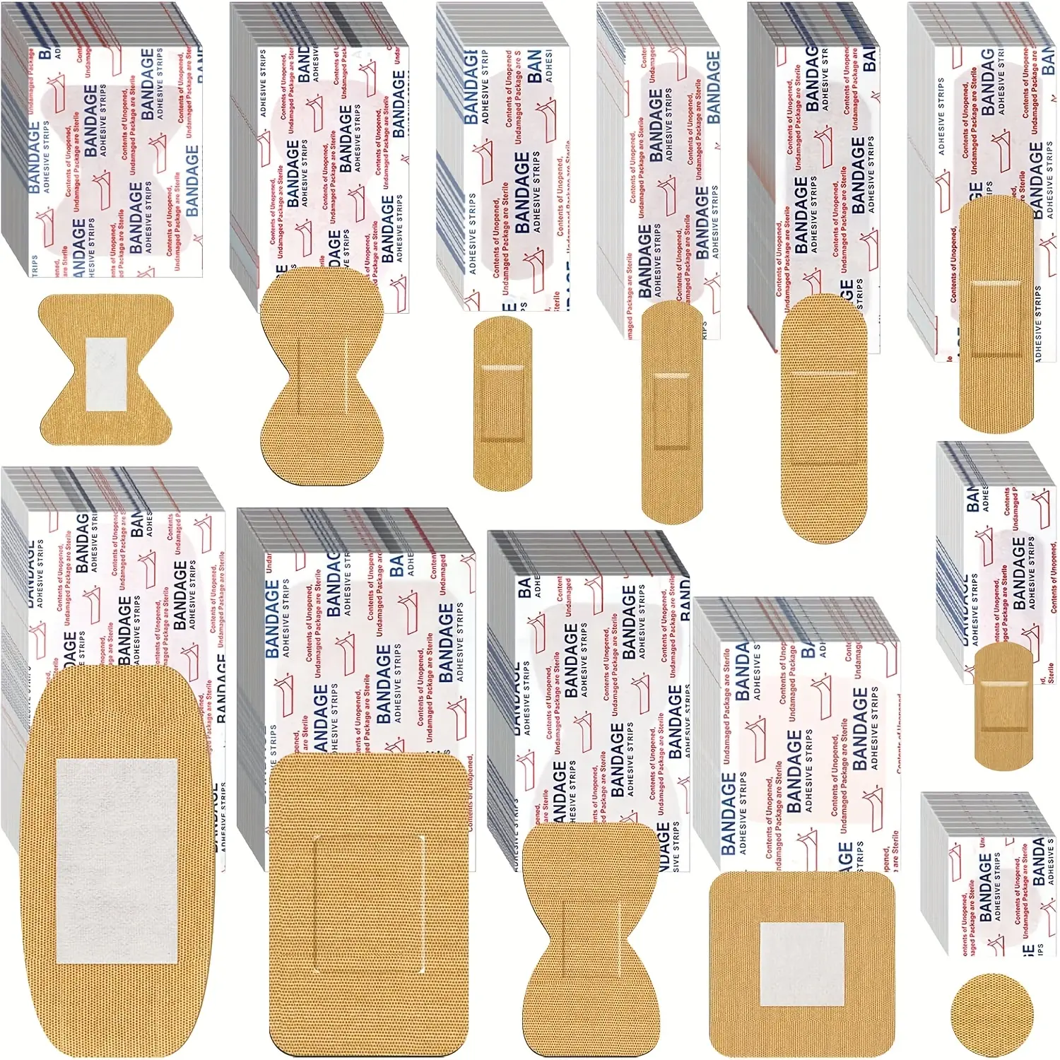 360pcs Bulk Adhesive Bandages - 9 Sizes Waterproof Flexible Wound Dressing, Family Size First Aid Kit Refill Pack