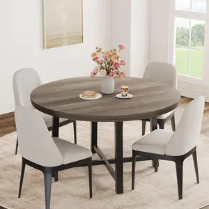 47" Round Dining Table for 4, Kitchen Dining Room Table with Sturdy Metal Frame,Wood Circle Kitchen Table for Space Saving -Grey