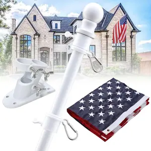 Flag Pole with  Flag - Tangle Free Flag Poles for Outside House with 3x5 Embroidered  Flags,Flagpole Holder Bracket - 6ft Heavy Duty Outdoor Flag Pole Kit for Porch - White