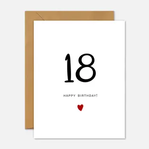 18th Birthday Card - Milestone Birthday Handwriting Red Heart