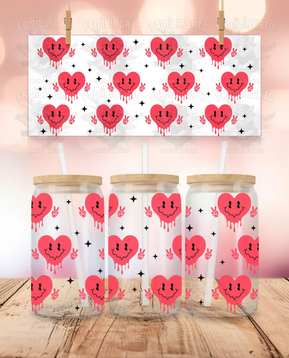 Valentine's Day Drippy Hearts UVDTF Wrap, for 16-20 oz Tumblers (9.4" x 4.4"), Durable, Easy to Apply DIY Scrapbooking & Stamping Accessory