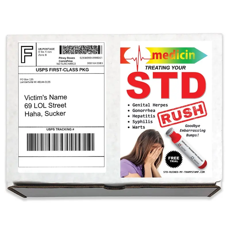 Prank Mail STD Embarrassing Prank Box Gag Gift! Funny Prank gets sent directly to a Loved One/Friend/Victim/For (100% Anonymous)