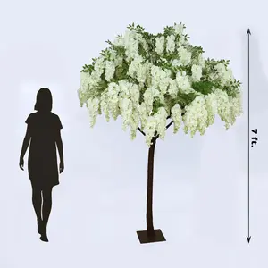 7ft Freestanding White Wisteria Artificial Tree – Cascading Silk Flower Display for Weddings & Events