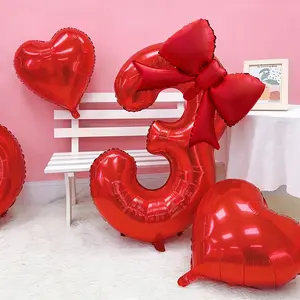 4count Set of 32-inch Red Bow Tie Digital Foil Party Balloons, Premium Party Balloon Set, Suitable for Decorating Birthdays, Weddings, Anniversary Celebrations, Valentine's Day, Thanksgiving, and Outdoor Events