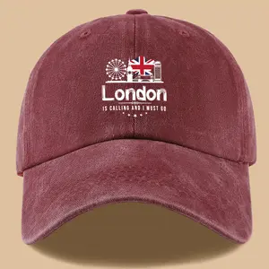 1pc Vintage London Trucker Cap with Union Jack, London Eye & Big Ben Design - Breathable Adjustable Baseball Hat for Men & Women, Pink/White 100% Polyester, Mother’s Day Gift, Outdoor Travel, Birthday & Holiday Present