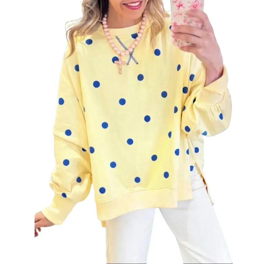 Encolax Women  Polka Dot Oversized Sweatshirt Color Block Crew Neck Long Sleeve Shirt Casual Pullover Top Fall Y2K Clothes Cotton Crewneck free people  outfits