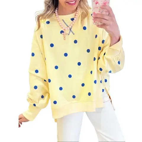 Encolax Women  Polka Dot Oversized Sweatshirt Color Block Crew Neck Long Sleeve Shirt Casual Pullover Top Fall Y2K Clothes Cotton Crewneck free people  outfits