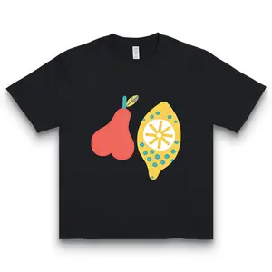 Color Block Pear Lemon Fruit Print T-shirt Summer Fresh Fun Casual Top
