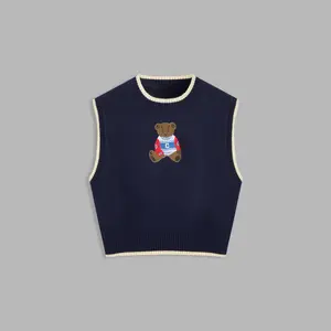 Cider [size 2-26] Knit Round Neckline Bear Contrasting Binding Vest