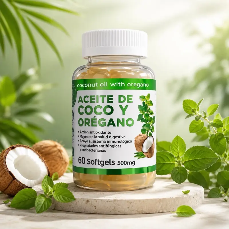 Daily Coconut Oil with Oregano Softgels | 500mg | 60 Softgels | Herbal Wellness Dietary Supplement | Easy-to-Take Capsules