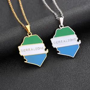 Sierra Leone map necklace Unisex Geometric titanium steel couple necklace Vintage jewelry