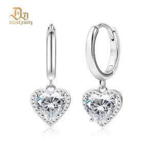 Delzzad Ethereal Love Heart Huggies Earrings Iced-out Heart Dangle Earrings D Color VVS Synthetic Moissanite Earrings Jewelry S925 Dangle Earrings for Women Perfect Birthday Christmas Valentine's Day Gift