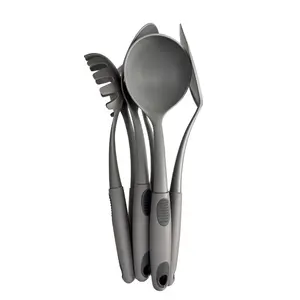 Set of 6 Ladles with for Food Preparation, LADLE LOUCHE, TURNER SPATULE, SLOTTED SPOON, PASTA SERVER, SLOTTED TURNER SPATULE AND SPOON (6 PCS) Kitchen Utensils