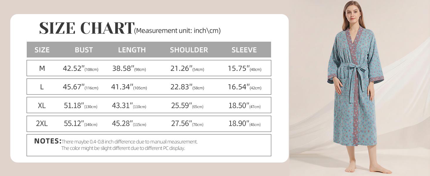 Wyeysyt Women's Cotton Gauze Jacquard Weave Knee-Length Loose-Fitting Japanese Yukata Muslin Bathrobe, Loungewear Sleepwear Gowns