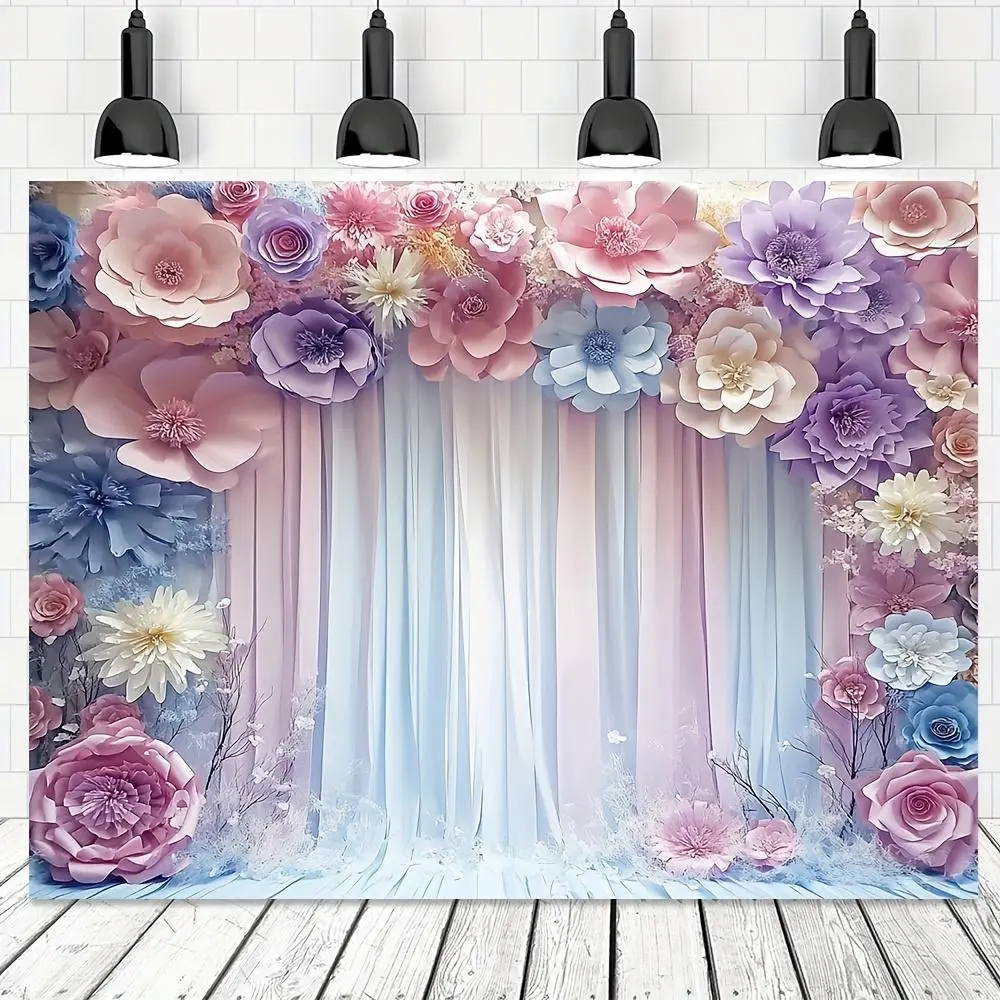 Floral Wedding Background Banner - 1-Count Lightweight Colorful Polyester Backdrop, Multi-Size Party Decor, Suitable for Indoor/Outdoor Wedding & Garden Ornaments