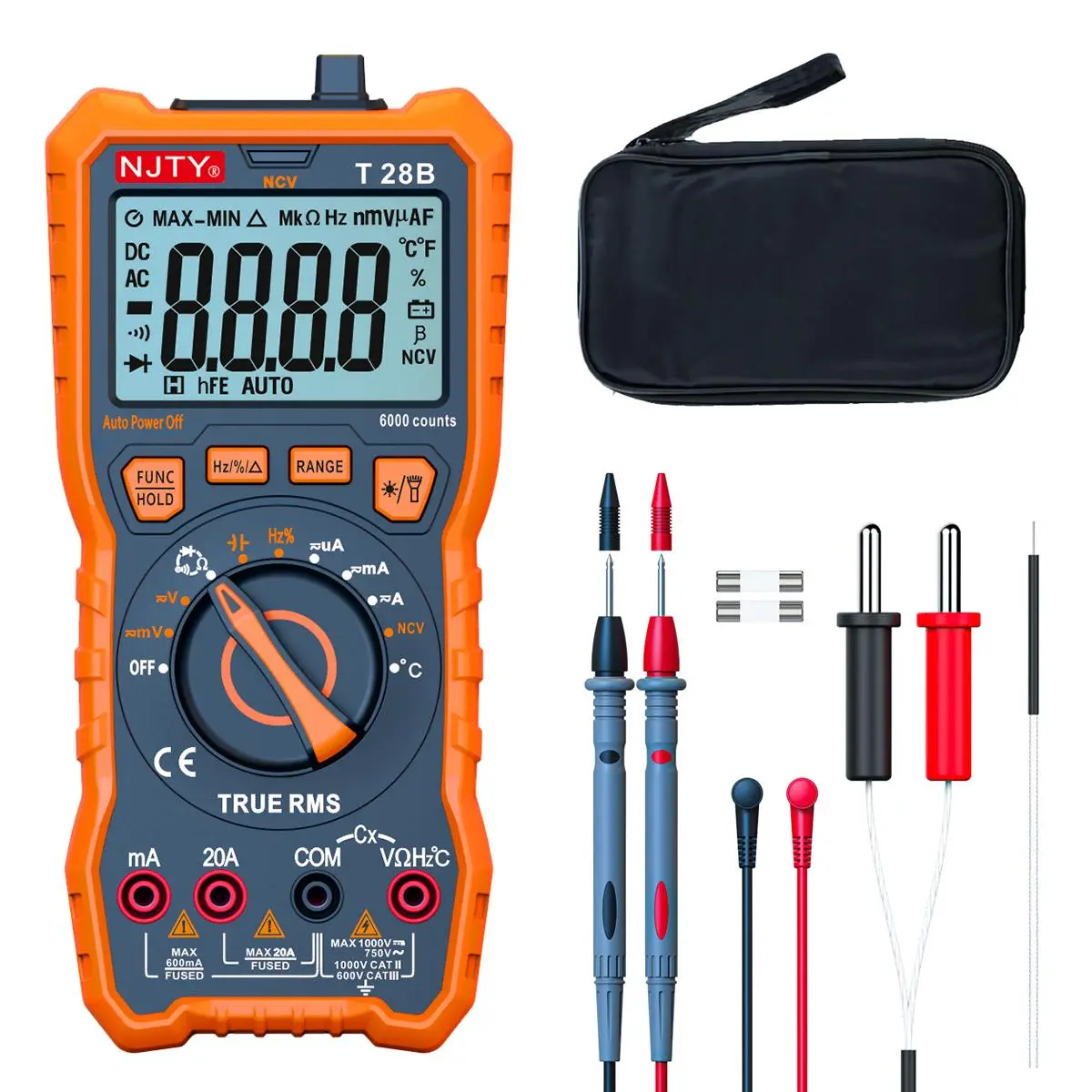 NJTY T28B Digital Multimeter, Battery Required High Precision True RMS 6000 Counts Multimeter, Auto-Ranging Voltmeter, Multimeter Tester (Without Battery)