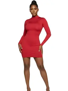Mock Neck Mini Dress Long Fitted Sleeves