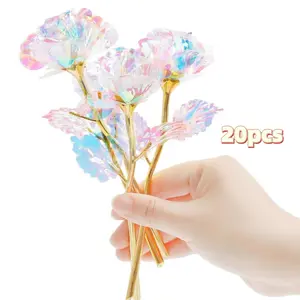 20pcs Galaxy Rose Colorful Rainbow Artificial Flowers Crystal Flower Best Gifts for Mother's Day Thanksgiving Valentine's Day Girl's Birthday Party, Radiant Eternal Rose, suitable for anniversaries and multifunctional home decor