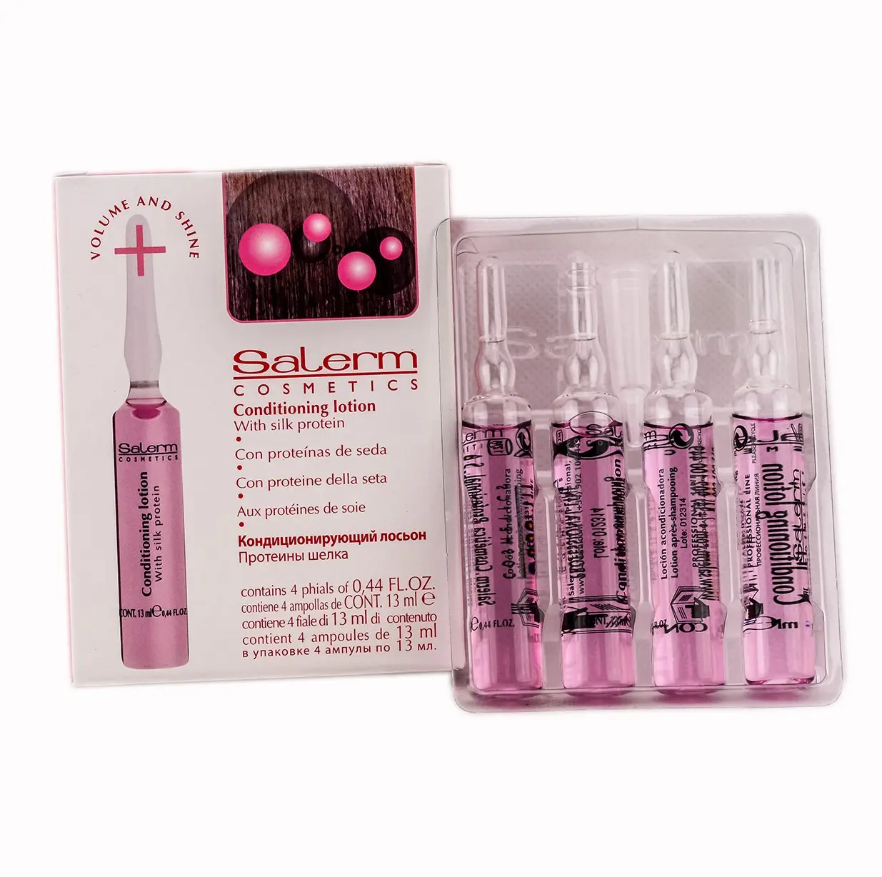 SALERM Cosmetics Silk Protein Conditioning Lotion - Silk Protein Conditioner, Liquid Cream for Volume, Shine, Repairing Aftercare, Youthful Nourishment & Comfort Restore, 4 Vials x 0.44 oz (All Hair Types), Any, Internal Repairing Action