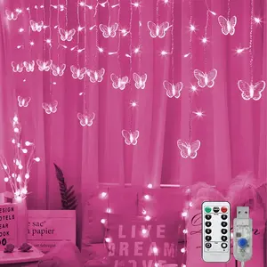 Fairy Lights USB Plug in, 8 Modes 96 LED 11.5FT Window Twinkle Timer String Lights with Remote for Bedroom Christmas Wedding Decoration (Pink)