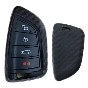 iJDMTOY Black Carbon Fiber Pattern Soft Silicone Key Fob Cover Case For 2020-up Toyota Supra GR