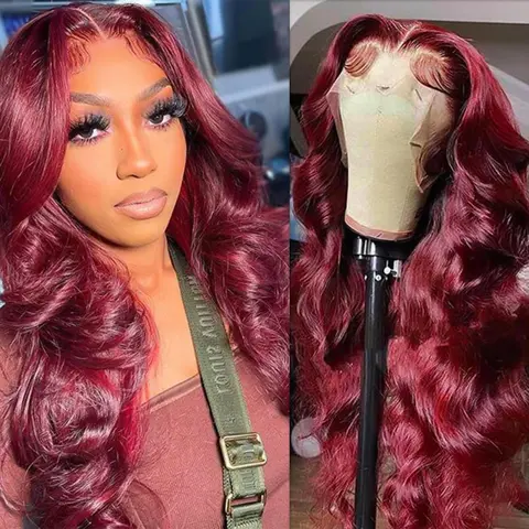 【Live Sale Black Friday Deals Early】Burgundy Human Hair Lace Front Wig, 13x4 HD Transparent Lace Frontal, Body Wave with Baby Hairs for Black Women, 22-30in Heat-Resistant Natural Look Wig