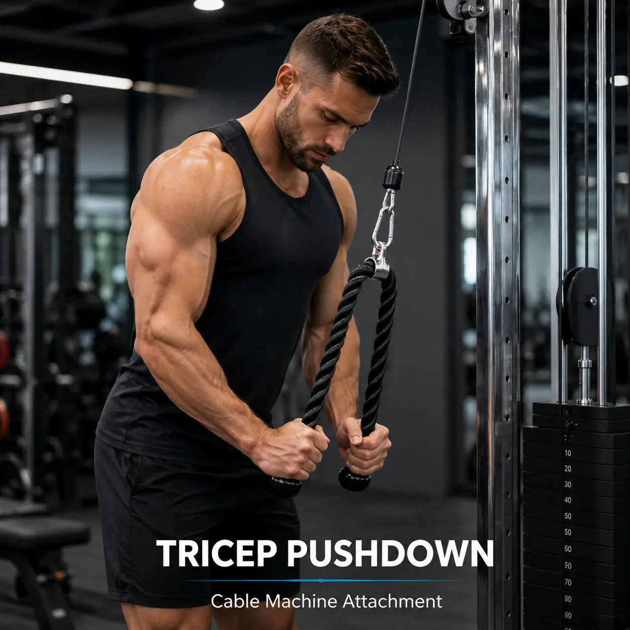 Deluxe Tricep Rope Pull Down Cable, 27 & 36 Inch Rope Cable Machine Attachment, Heavy Duty Coated Nylon Pulldown Rope with Solid Rubber Ends, Fitness Gym Accessory for Tricep Workouts, Training Equipment