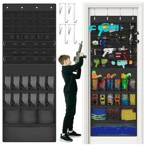 Over-the-Door Storage Hanging Bag, Multi-Layer Large Mesh Pocket, Soft Elastic Toy Gun, Goggles, Darts, Hook and Loop Organizer, Wall-Mounted Hanging Storage Bag hanger
