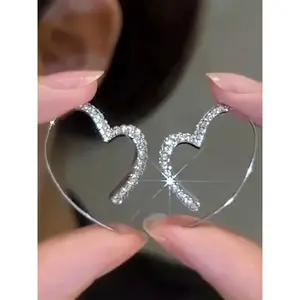 Rhinestone Decorated Hoop Earrings, Elegant Heart Design Earrings for Women, Fashion Jewelry for Party, Daily Clothing Decor, Trendy All-match & Exquisite Jewelry for Gift, Girl Accessories