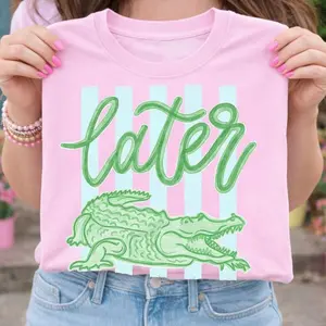Later Gator Last Day Of School T-shirt, Choose Bella Canvas T-shirt, Summer Bay Coastal Watercolor Trending Stripes, gift for her, him WZ4