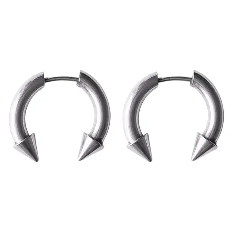 Fake Gauge Horseshoe Barbell Earrings with Spikes- Pair - 316L Stainless Steel