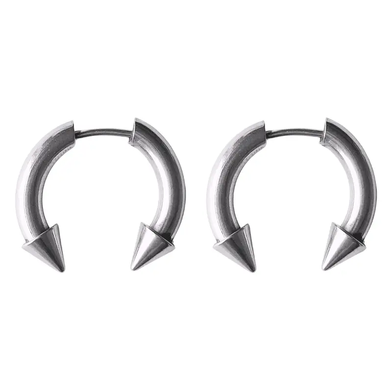 Fake Gauge Horseshoe Barbell Earrings with Spikes- Pair - 316L Stainless Steel