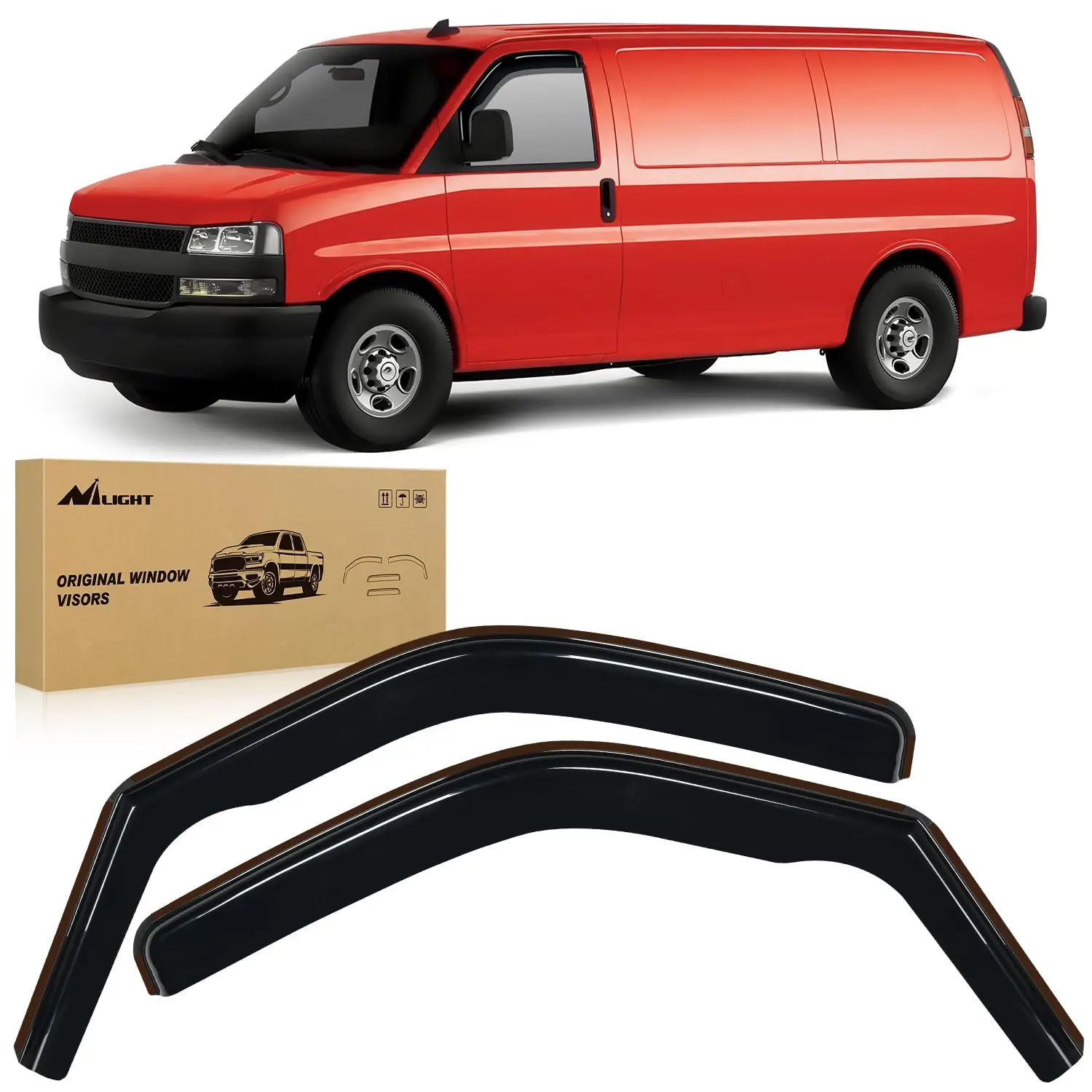 Nilight Custom-Fit Automotive Clip-On Side Window Deflectors & Visors, 2PCS Acrylic In-Channel for 1996-2026 Chevy Express Van 1500/GMC Savana 1500, Rainproof & Anti-Fog, All-Weather, Shatterproof, Sun Protection, Tool-Free Install, Wind Noise Reduction