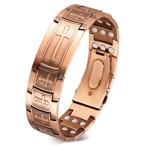 Feraco Men's Copper Magnetized Metal Bracelet - 3X Strength, 3800 Gauss Magnets, Premium Fold-Clasp, Unisex Fit, Magnetic Wellness Jewelry for Matching Sets