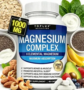 3 Bottles of Daily nutrition - Magnesium 8 Elemental Complex 90 Capsules 1000mg - Sources Men Women Bone Muscle Sleep Immune Support Nature Decent Fitness Dietary Supplement Malate Taurate Chelated for Easy Absorption for Bones Muscle