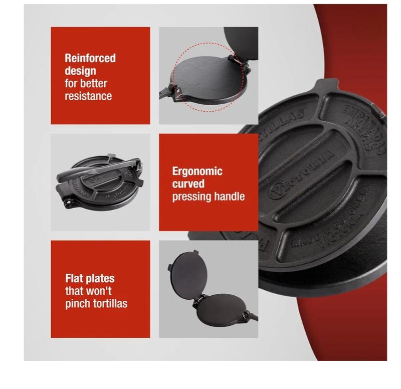 Cast Iron Tortilla Press, Tortilla and Roti Maker, Made in Colombia, 8 Inches