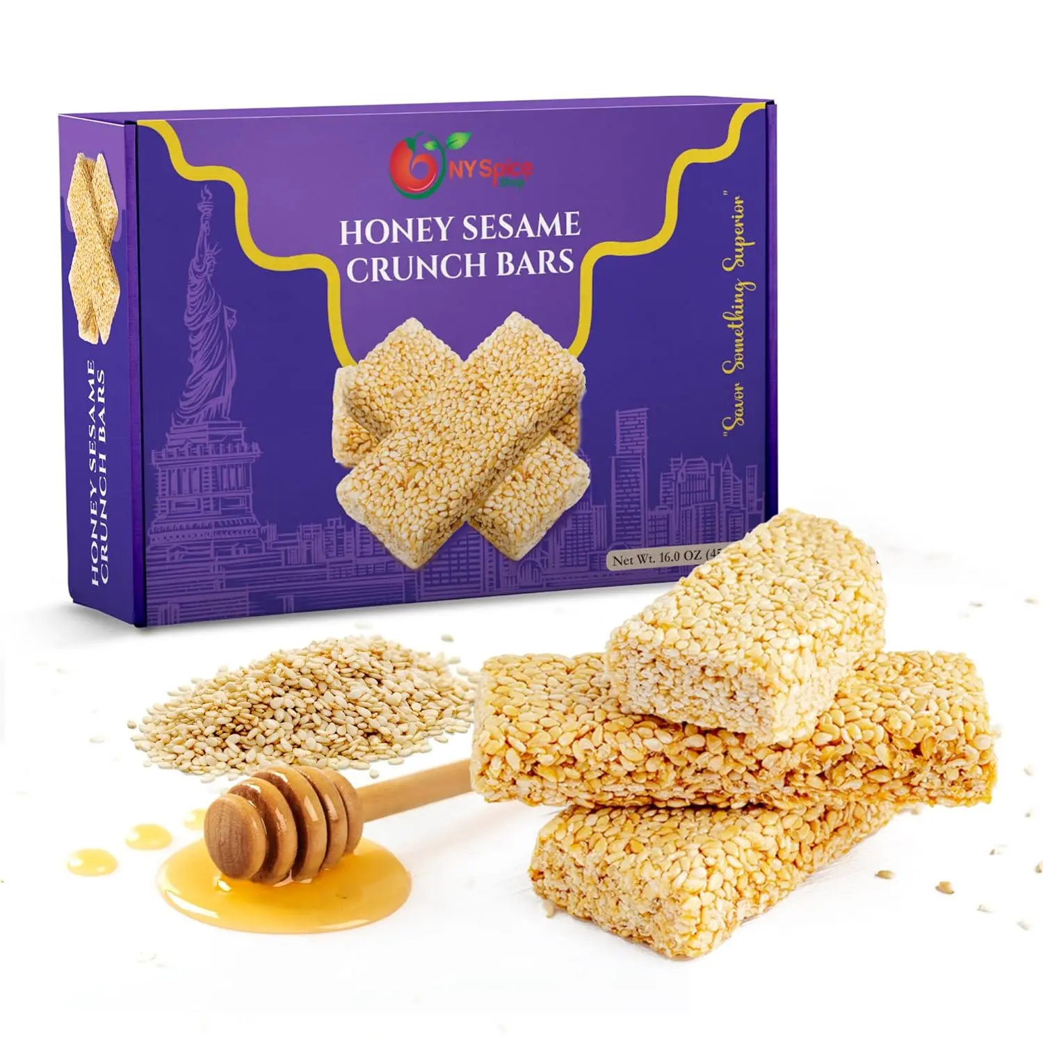 NY Spice Shop Honey Sesame Crunch Bars – Seed Crunch Cake, Honey Candy, Sesame Snack Bars, Sesame Seed Snacks - Nutritional Snack Bar snack  boxes