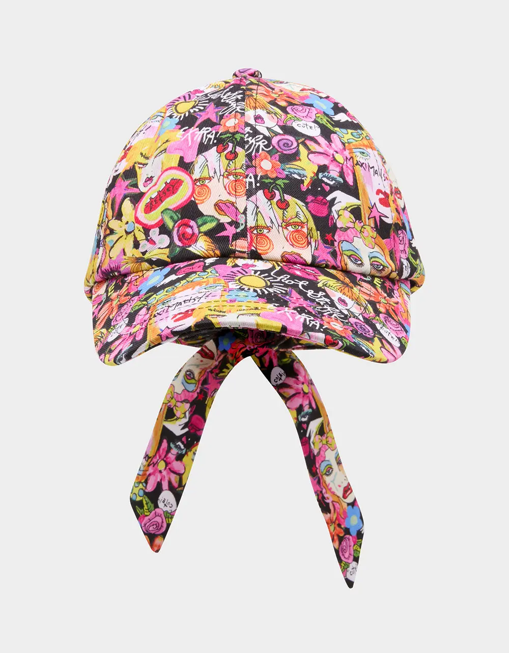 PRINTED BASEBALL HAT WITH BOW TIE BLACK MULTI